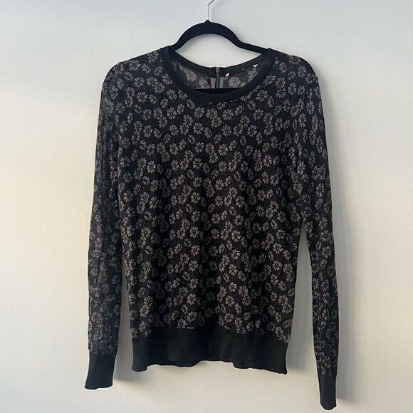 Women's Daisy All-Over Print Back Zip Long Sleeve Black Sweater Size Large - Picture 1 of 7